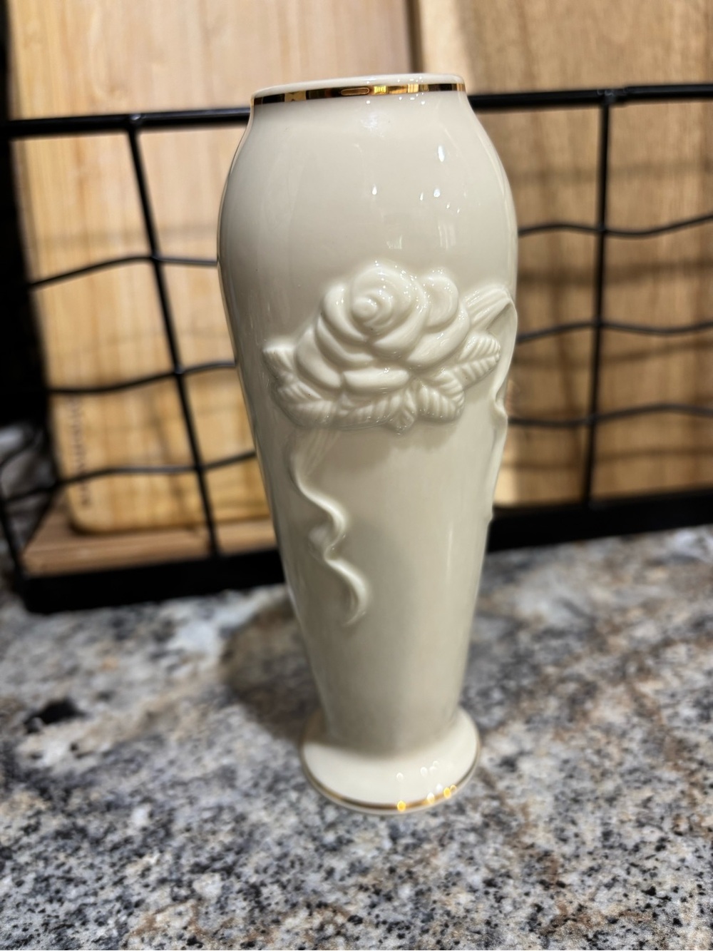 Lenox Ivory Ceramic Rose Bud Vase with Gold Trim 6"